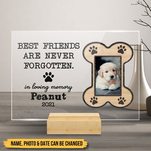 Best Friends Are Never Forgotten Bone Photo Frame - Dog Memorial Acrylic Plaque - Giftago