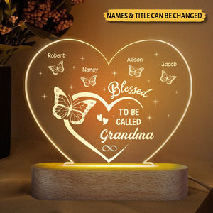 Blessed To Be Called Grandma - Personalized Heart Acrylic LED Lamp - Best Gift for Grandma - Giftago