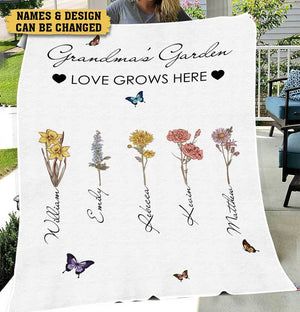 Personalized Blanket -  Butterfly Mom/Grandma's Garden