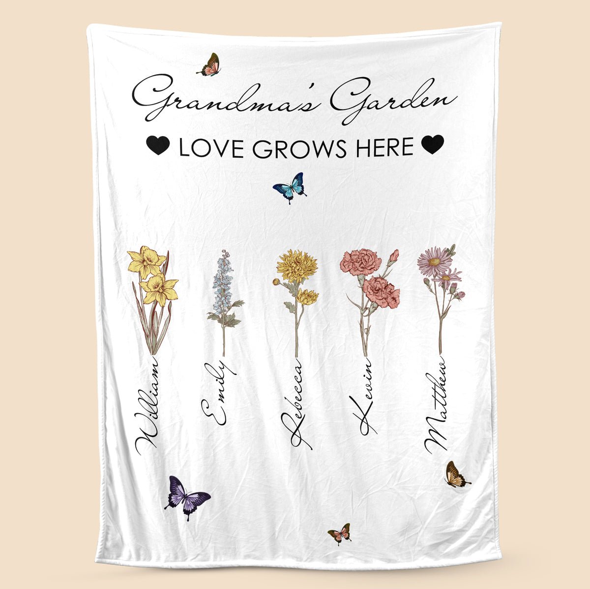 Personalized Blanket -  Butterfly Mom/Grandma's Garden