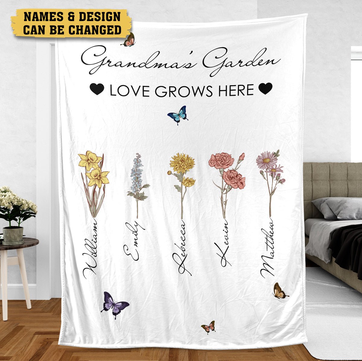 Personalized Blanket -  Butterfly Mom/Grandma's Garden