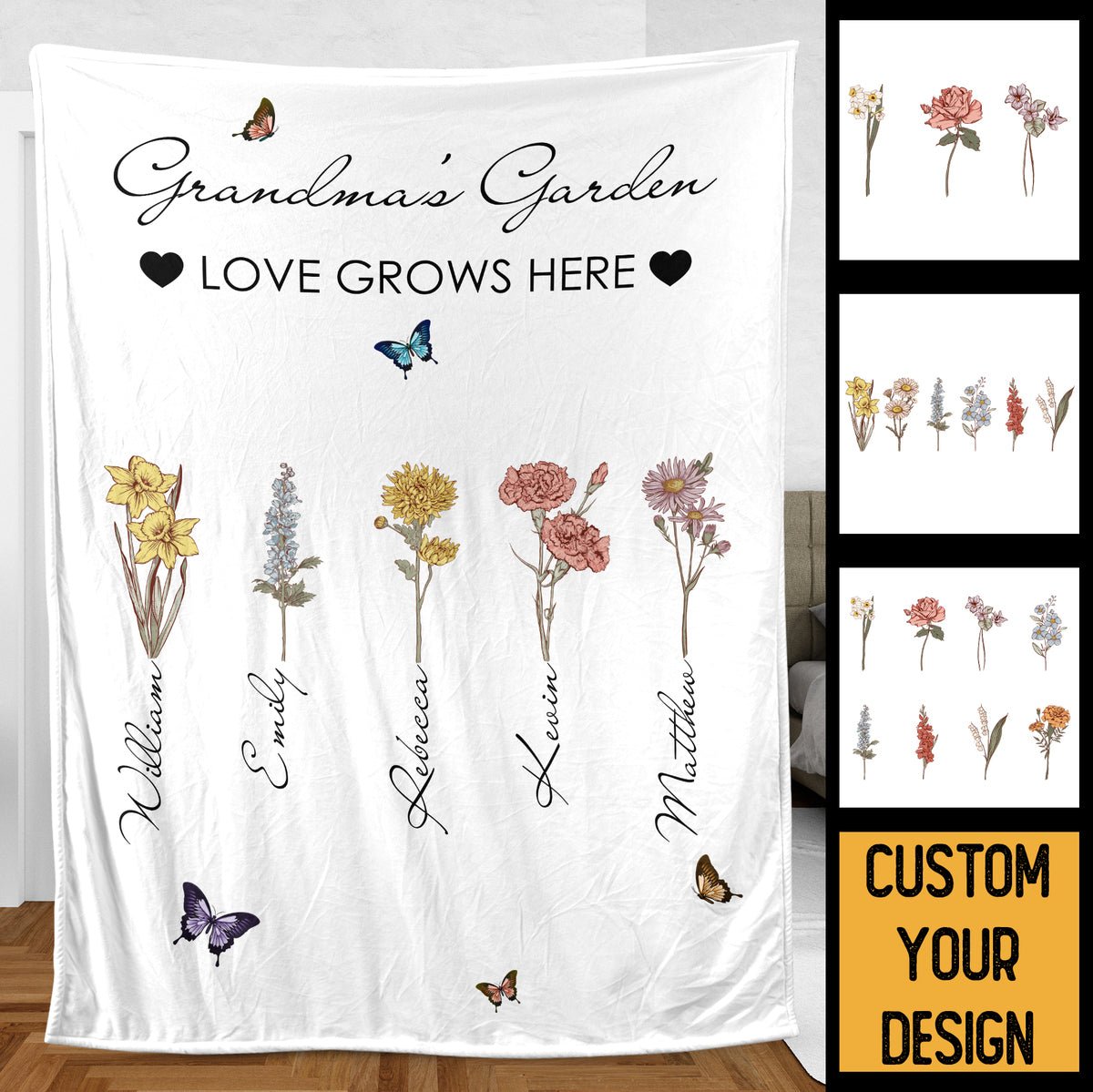 Personalized Blanket -  Butterfly Mom/Grandma's Garden