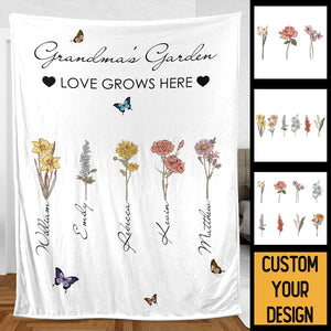 Personalized Blanket -  Butterfly Mom/Grandma's Garden