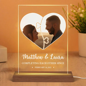 Completing Each Other Since - Personalized Rectangle Acrylic LED Lamp - Best Gift For Couple - Giftago