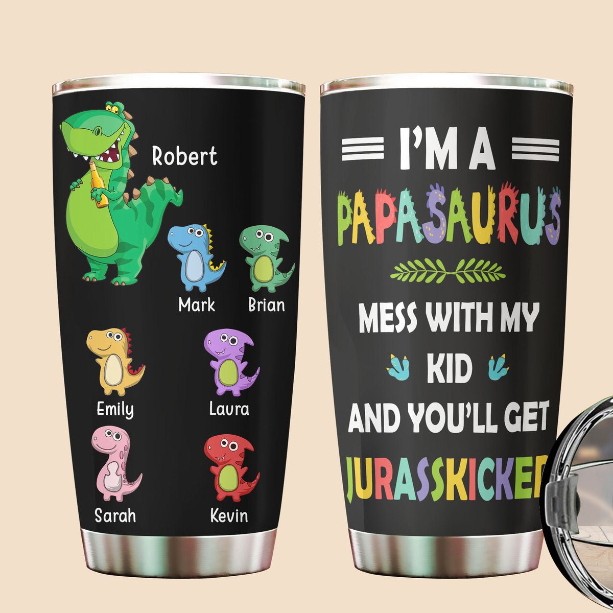 Cute Papasaurus - Personalized Tumbler - Best Gift For Father - Giftago