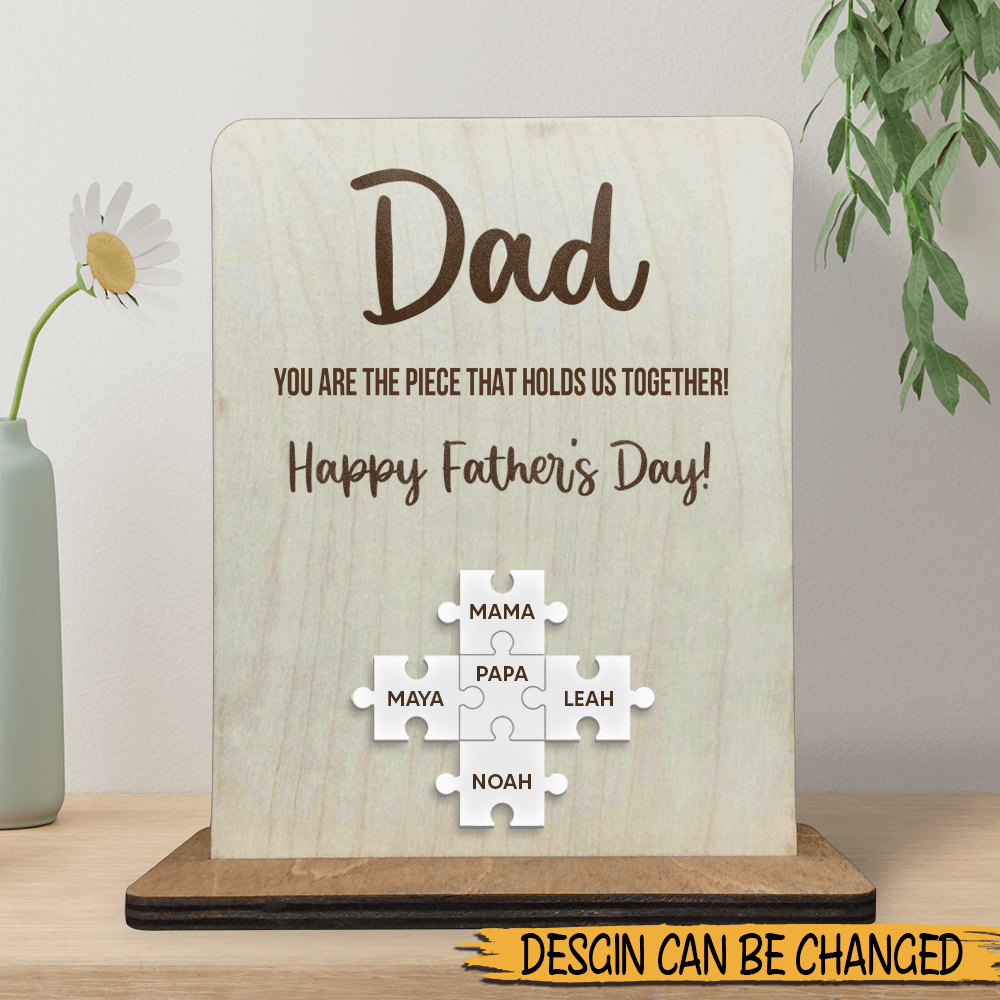Dad Happy Father's Day Puzzle Pieces - Personalized Wood Puzzle Sign - Giftago