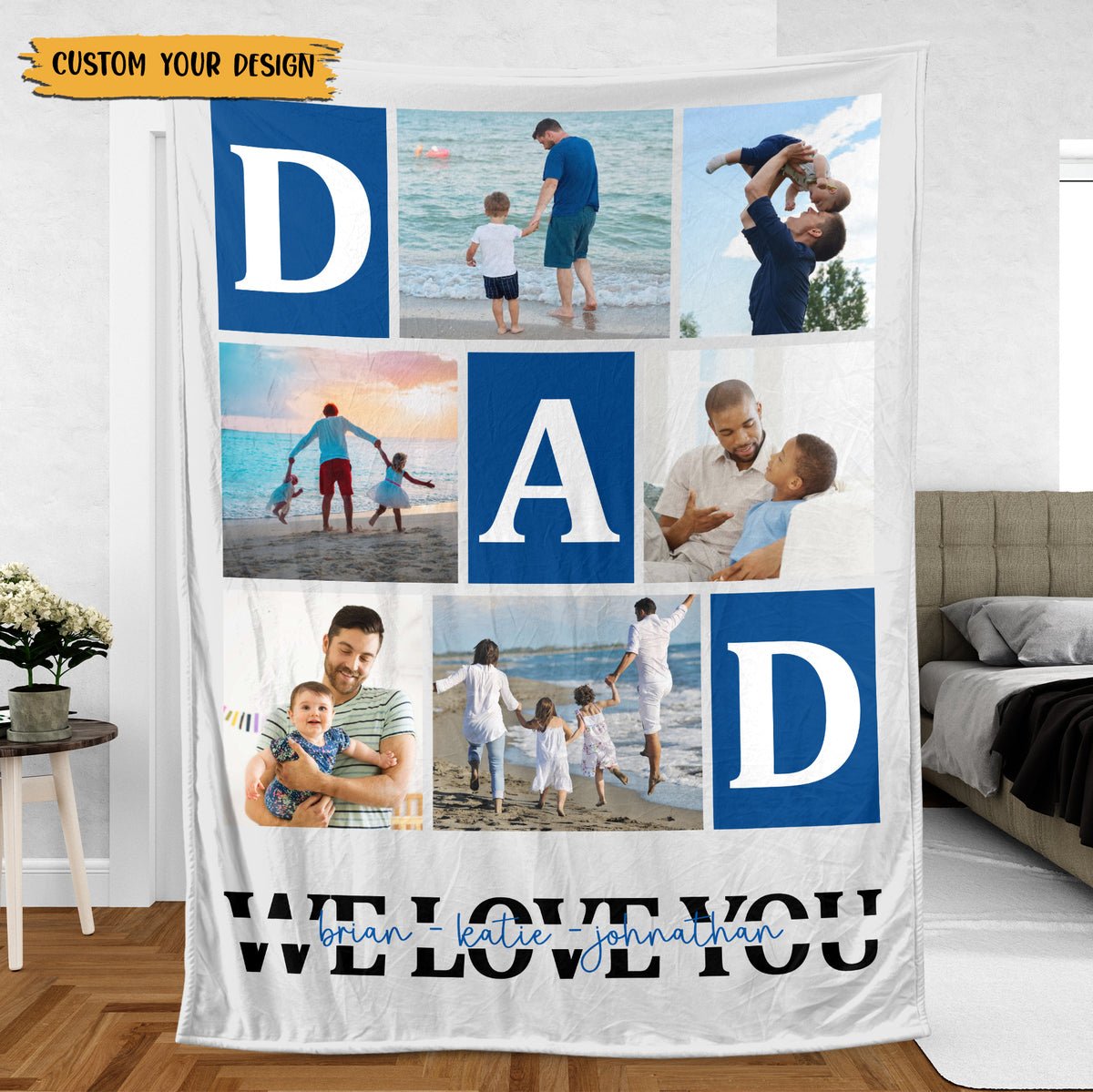 Personalized Blanket -  DAD We Love You Photo Collage