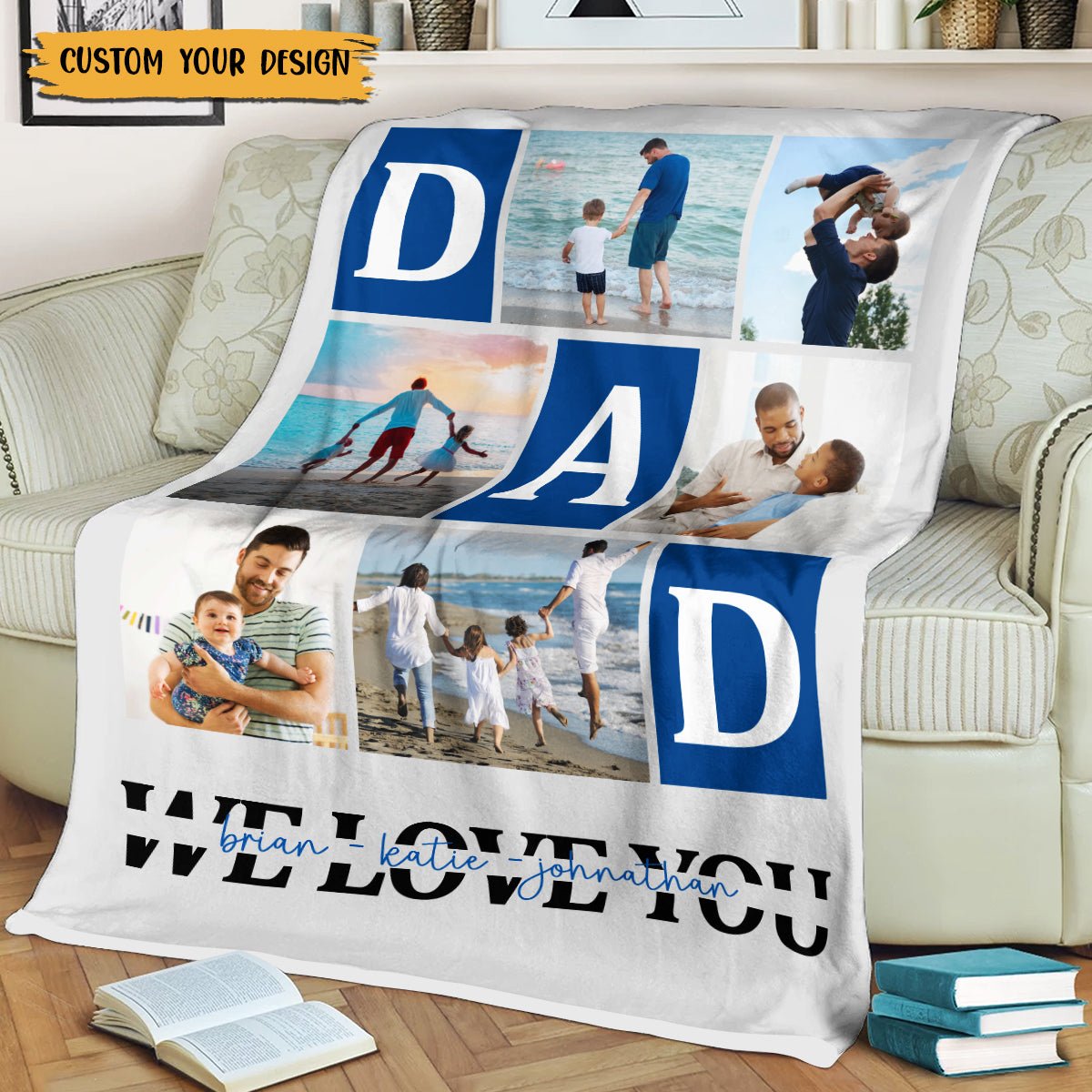 Personalized Blanket -  DAD We Love You Photo Collage