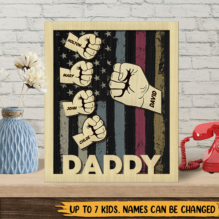 Personalized Wood Sign - Daddy Grandpa With Kids Fist Bump
