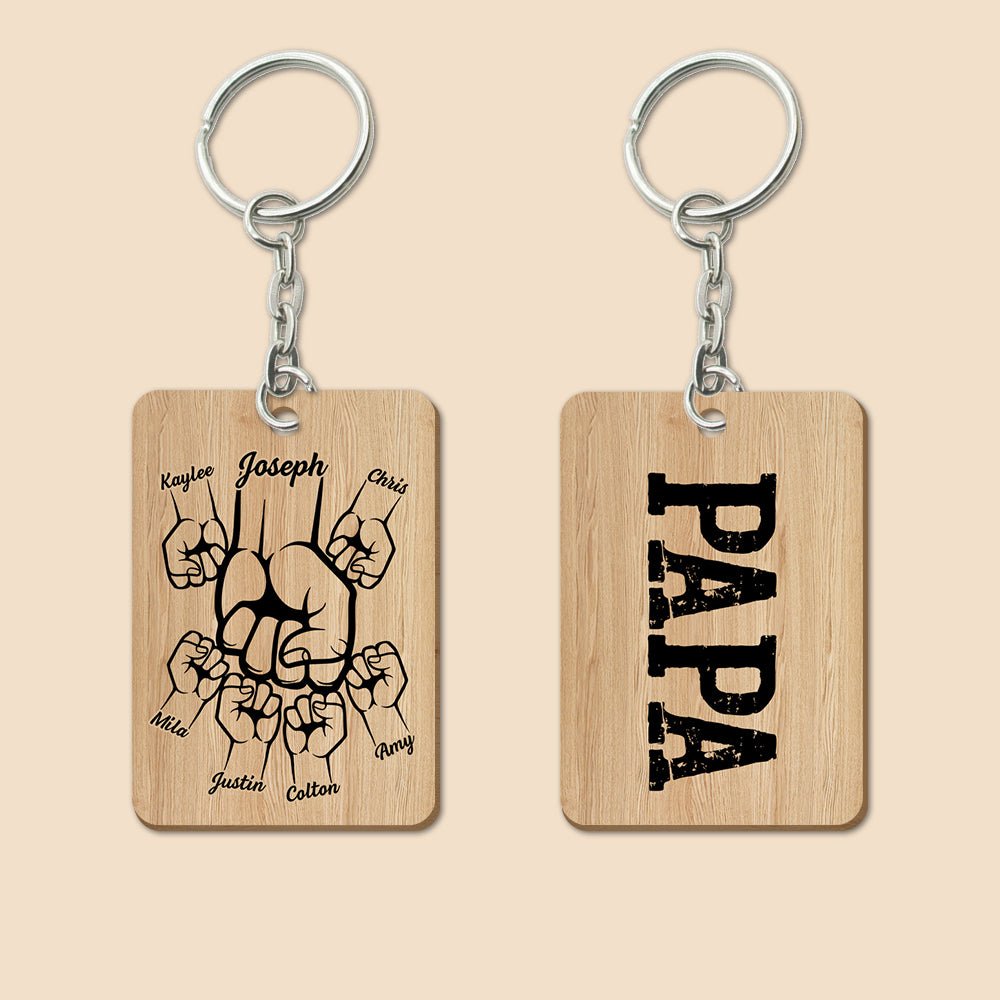 Dad/Papa Hand Bumps - Personalized Wooden Keychain - Best Gift For Father, Grandpa - Giftago