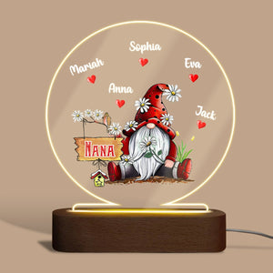 Daisy Gnome Grandma Heart - Personalized Round Acrylic LED Lamp - Best Gift For Mother, Grandma - Giftago