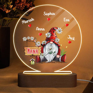 Daisy Gnome Grandma Heart - Personalized Round Acrylic LED Lamp - Best Gift For Mother, Grandma - Giftago