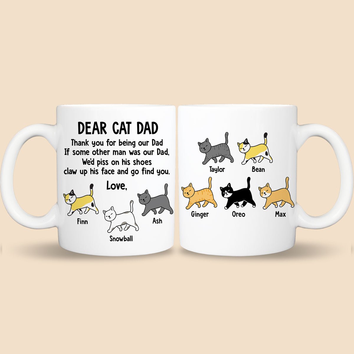 Dear Cat Dad - Personalized White Mug - Best Gift For Father - Giftago