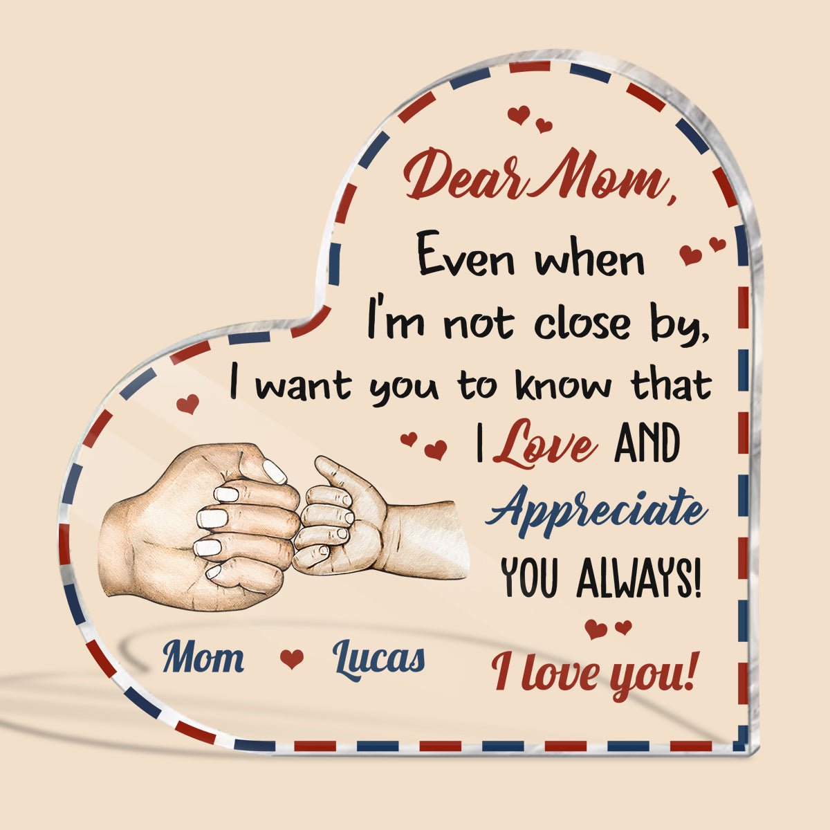 Dear Mom - Personalized Heart Acrylic Plaque - Best Gift For Mother - Giftago