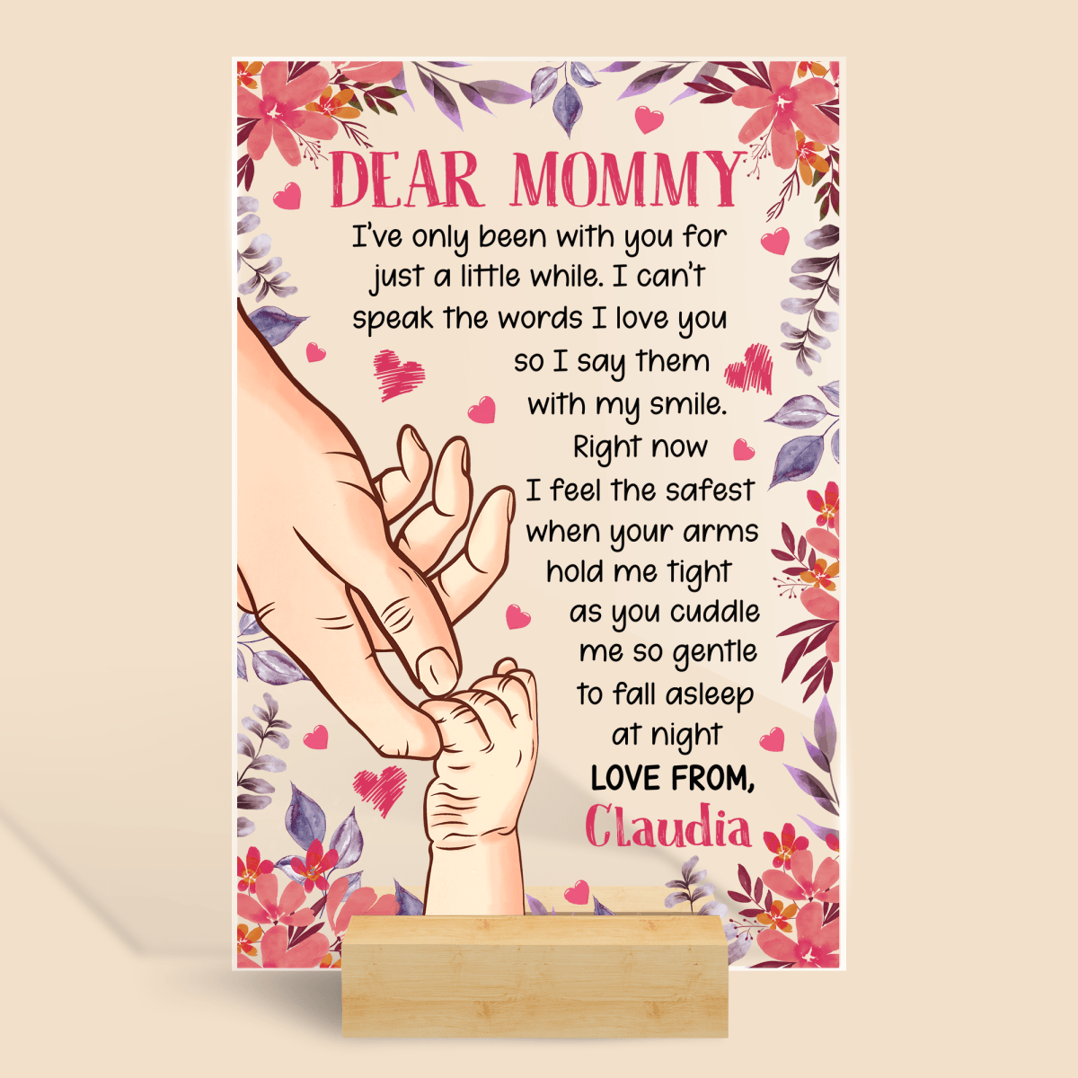 Dear Mommy Baby Holding Hand Feel The Safest - Personalized Acrylic Plaque - Best Gift For Mother - Giftago