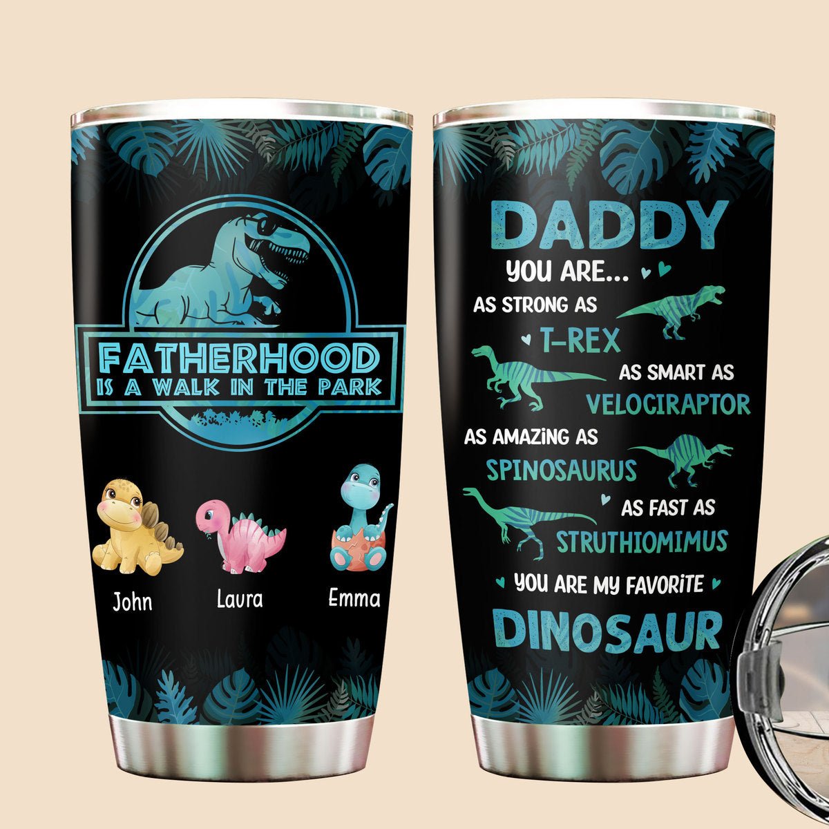 Dinosaur Fatherhood - Personalized Tumbler - Best Gift For Father - Giftago