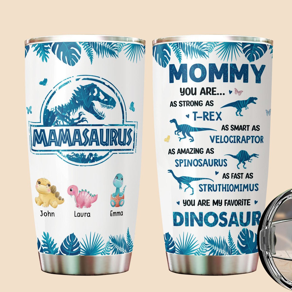 Personalized Tumbler - Mamasaurus With Blue Tropical