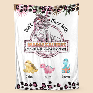 Don't Mess With Mamasaurus Pink Leopard Pattern - Personalized Blanket - Best Gift For Mother - Giftago