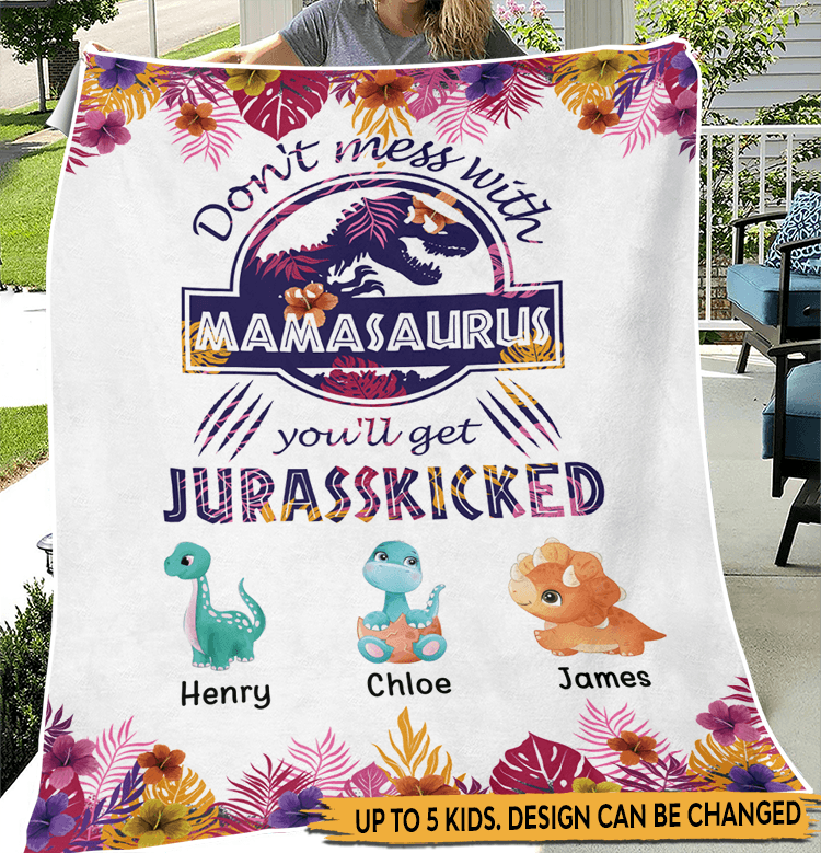 Personalized Blanket - Mamasaurus Pink & Purple Tropical
