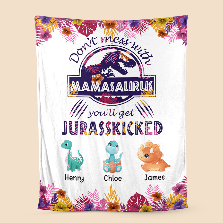 Personalized Blanket - Mamasaurus Pink & Purple Tropical