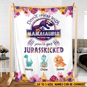Personalized Blanket - Mamasaurus Pink & Purple Tropical