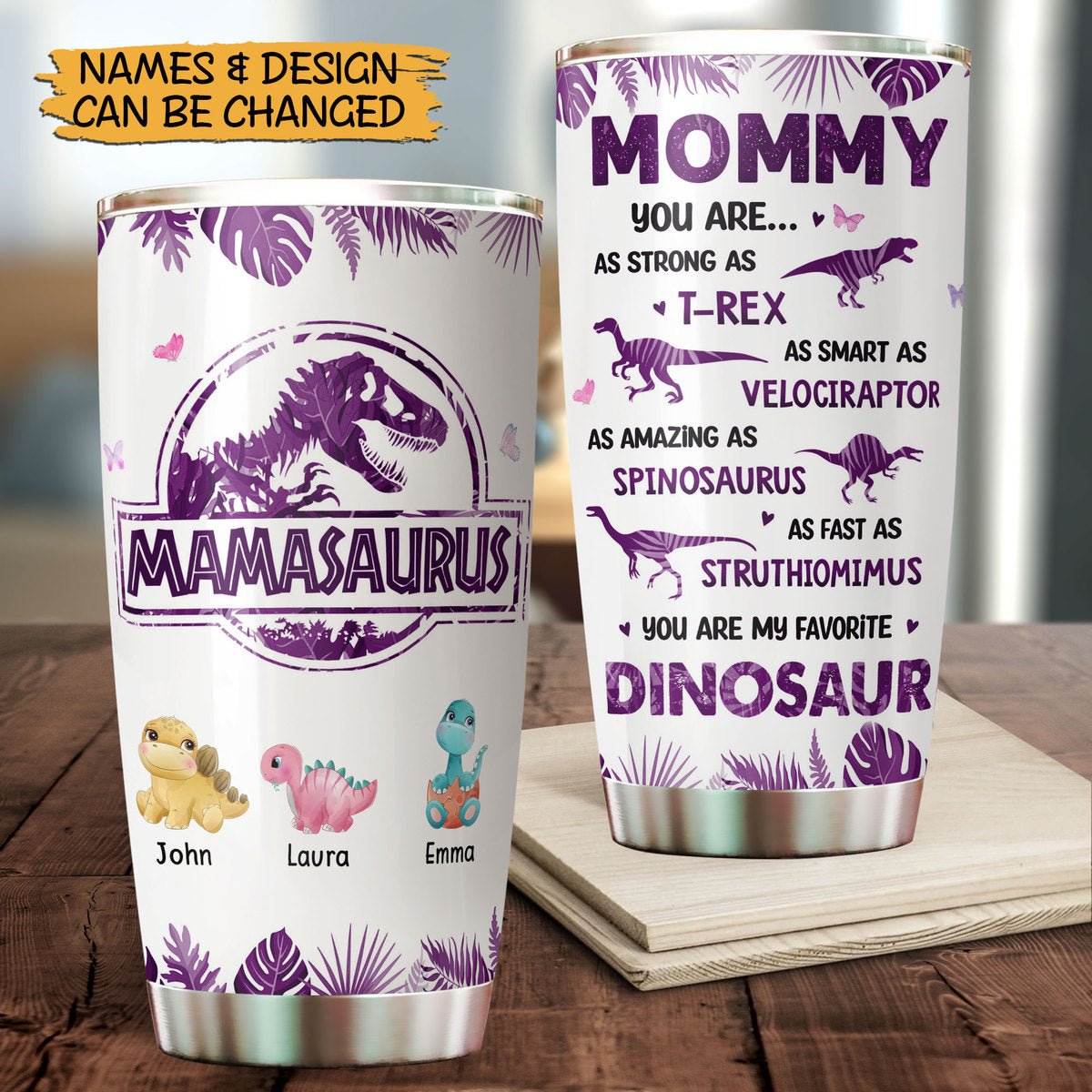 Personalized Tumbler - Mamasaurus Purple Tropical