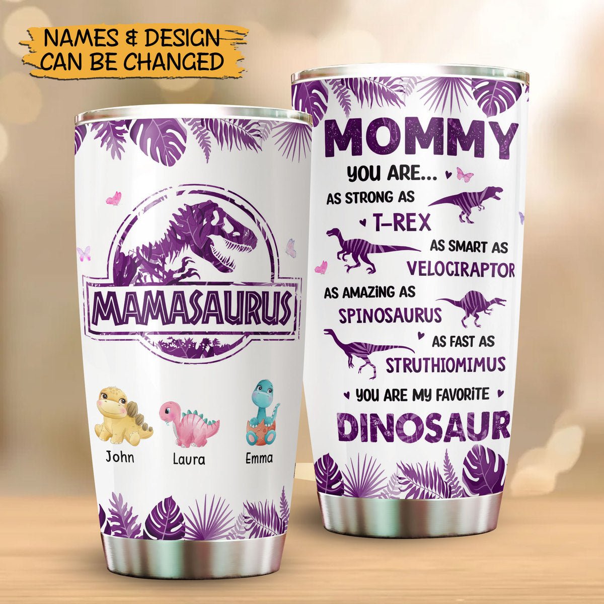 Personalized Tumbler - Mamasaurus Purple Tropical
