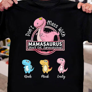 Personalized T-Shirt/ Hoodie - Mamasaurus With Pink Pattern