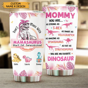 Personalized Tumbler - Mamasaurus With Tropical Pattern