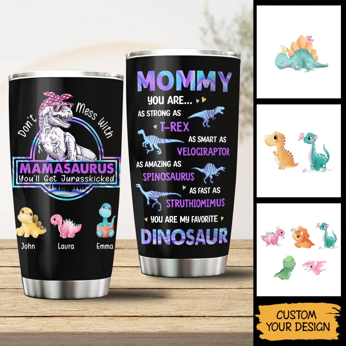 Personalized Mom Tumbler Purple - Don't Mess With Mamasaurus