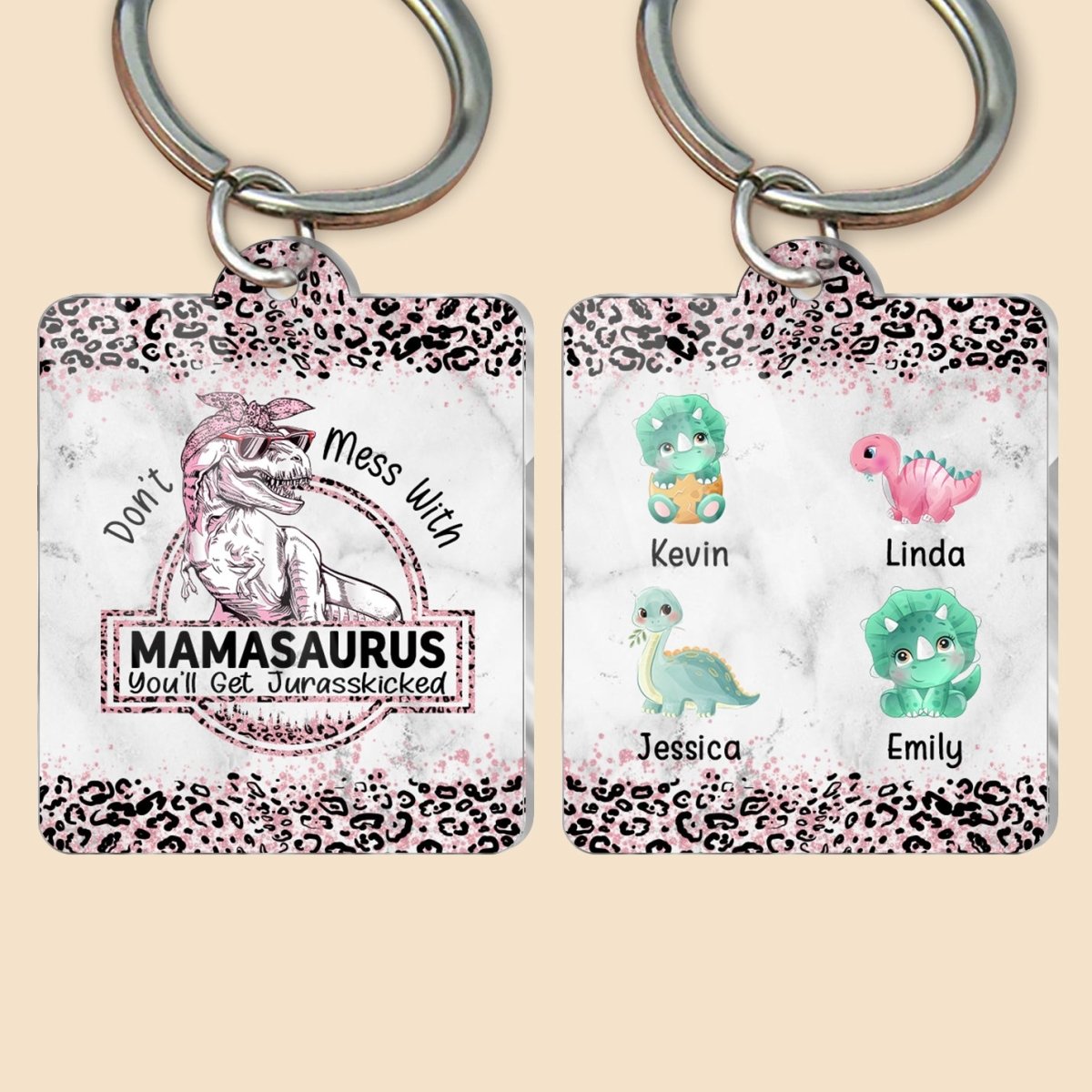 Don't Mess With Mamasaurus/Grandmasaurus Leopard Pattern - Personalized Acrylic Keychain - Best Gift For Mother, Grandma - Giftago