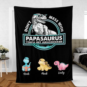 Personalized Dad Blanket - Don't Mess With Papasaurus/Dadasaurus
