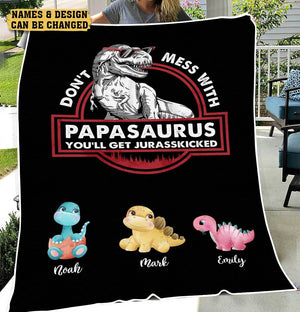 Personalized Dad Blanket - Don't Mess With Papasaurus/Dadasaurus