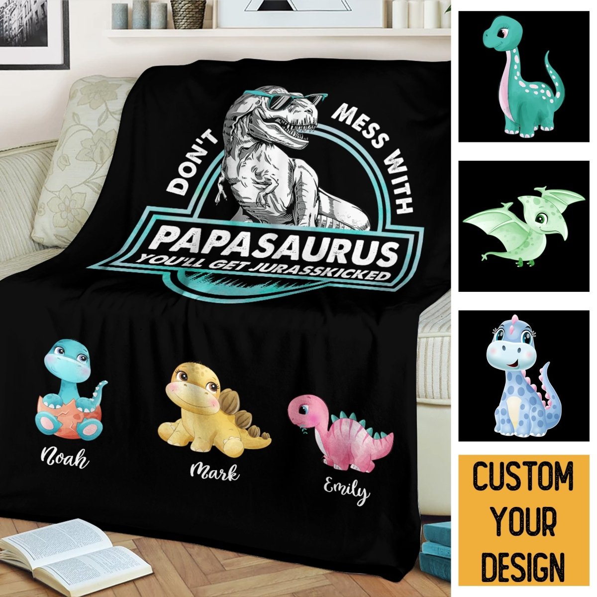 Personalized Dad Blanket - Don't Mess With Papasaurus/Dadasaurus
