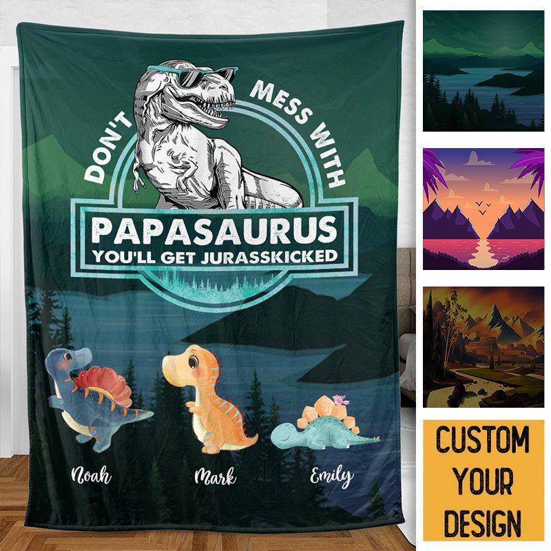 Personalized Dad Blanket - Don't Mess With Papasaurus/Dadasaurus