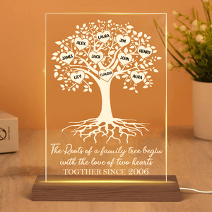 Family Heart Tree With Children - Personalized Acrylic LED Lamp - Best Gift For Family - Giftago