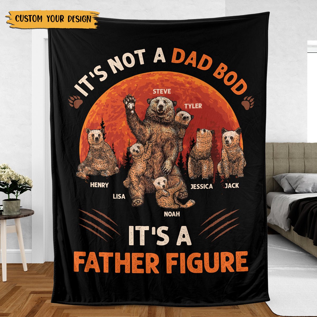 Father Figure Bear - Personalized Blanket - Best Gift For Father - Giftago
