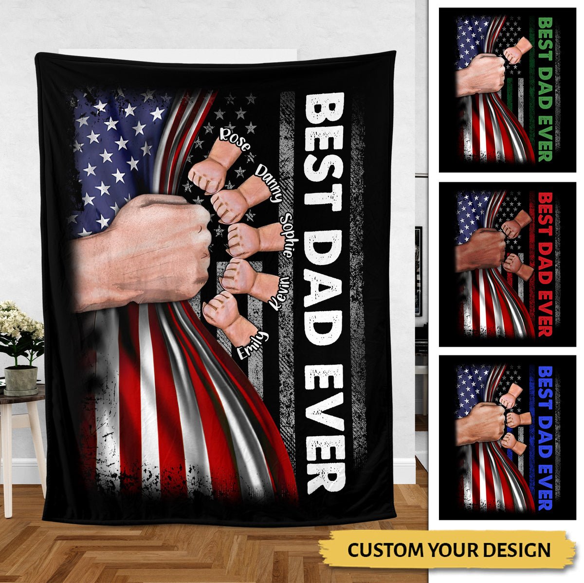 Fist Bumps - Best Dad Ever - Personalized Blanket - Best Gift For Father - Giftago