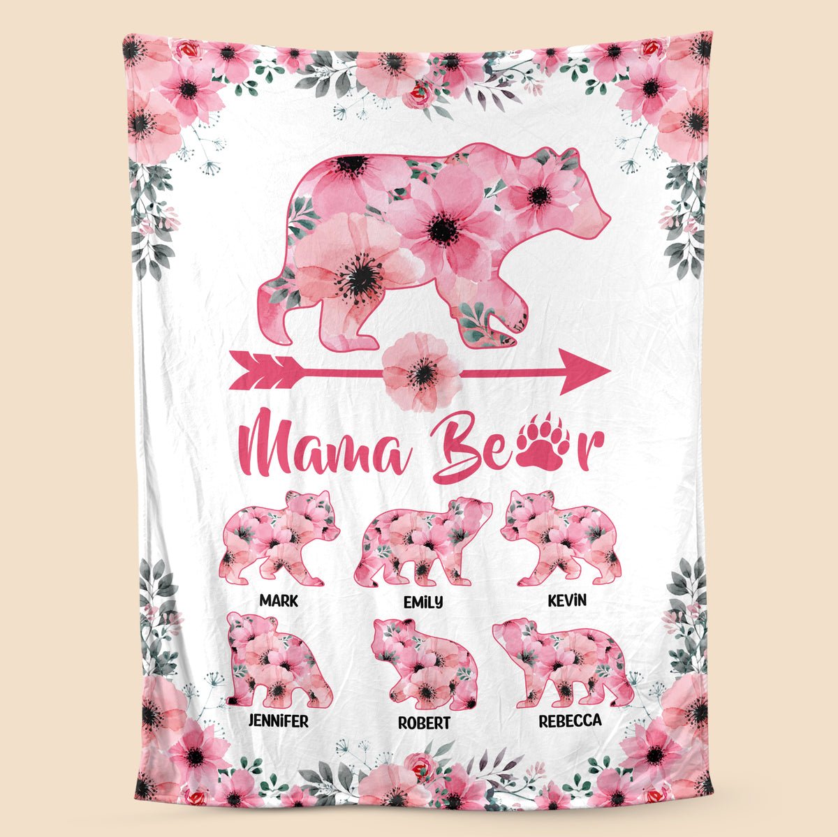Personalized Mom Blanket - Flower Mama Bear - Gift For Mom