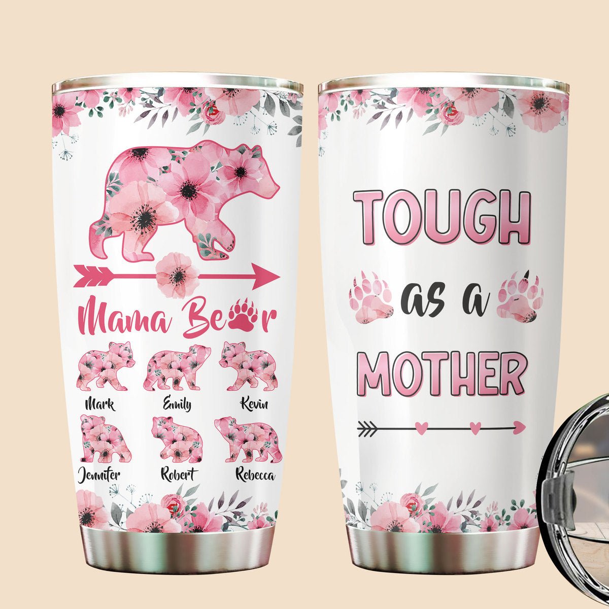Personalized Mom Tumbler - Flower Mama Bear - Gift For Mom