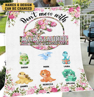 Personalized Mom Blanket - Flower Mamasaurus - Gift for Mom