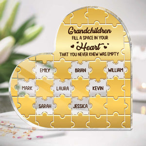 Grandchildren Fill A Place In Your Heart Puzzle Pieces - Personalized Heart Plaque - Best Gift For Mother, Grandma - Giftago