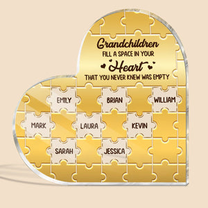 Grandchildren Fill A Place In Your Heart Puzzle Pieces - Personalized Heart Plaque - Best Gift For Mother, Grandma - Giftago