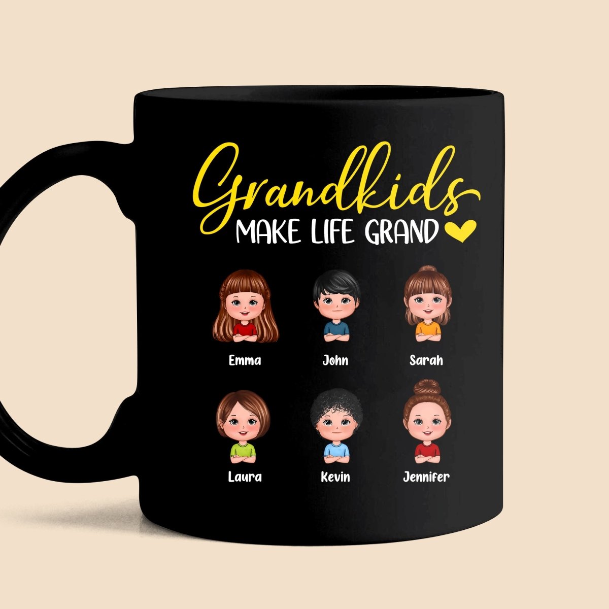 Grandkids Make Life Grand - Personalized Black Mug - Best Gift For Mother, Grandma, Father, Grandpa - Giftago