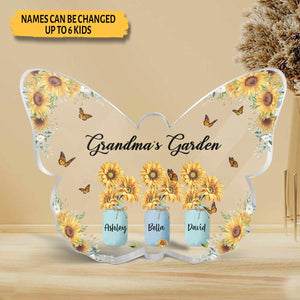Grandma Garden Sunflower Vase - Personalized Butterfly Acrylic Plaque - Best Gift for Grandma - Giftago