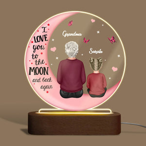 Grandma Grandkids On Moon - Personalized Round Acrylic LED Lamp - Best Gift For Grandma - Giftago