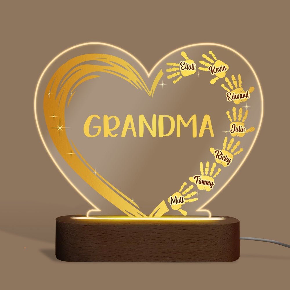 Grandma Heart Hand Moonlight - Personalized Heart Acrylic LED Lamp - Best Gift For Mother, Grandma - Giftago