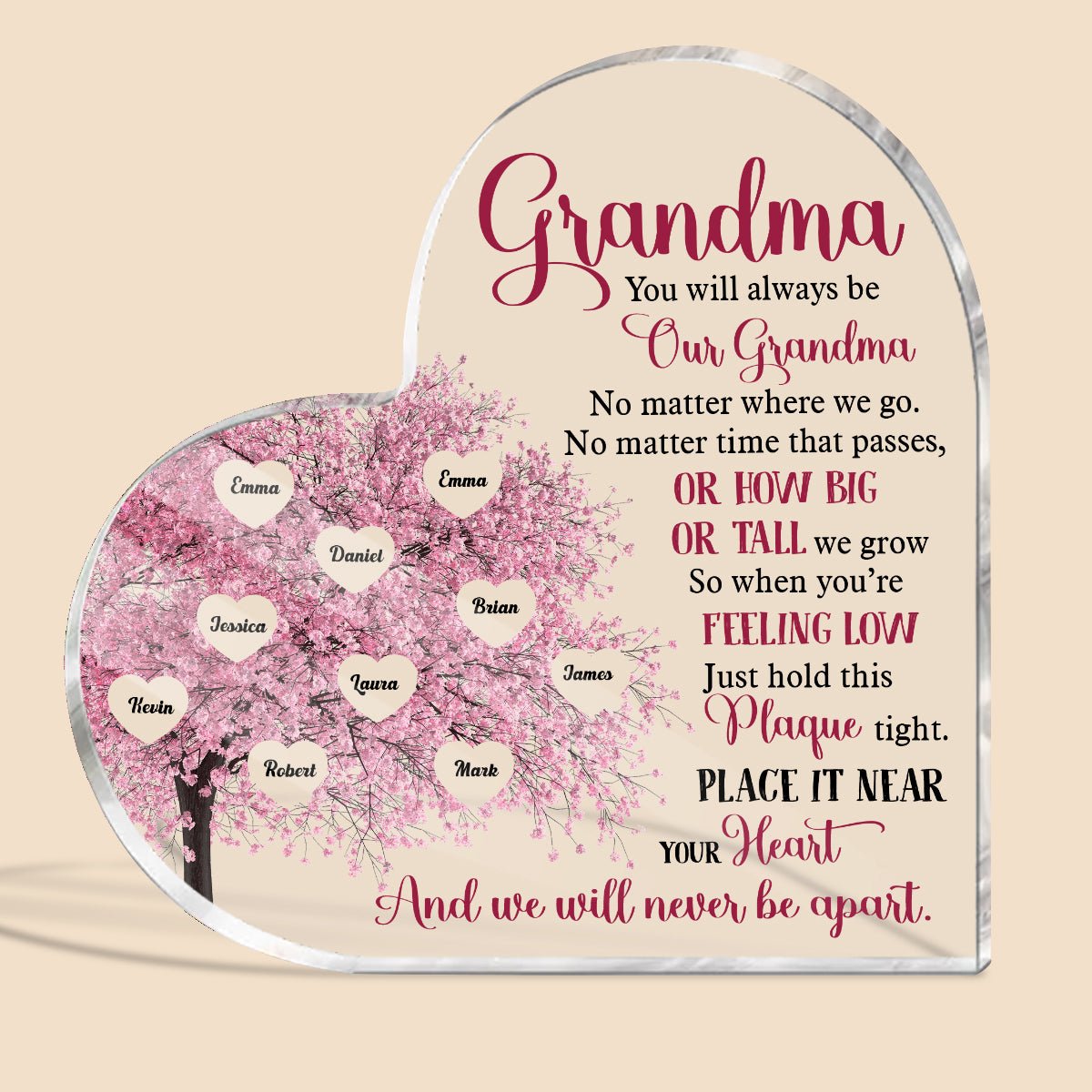 Grandma - No Matter Where We Go - Personalized Heart Plaque - Best Gift For Mother, Grandma - Giftago
