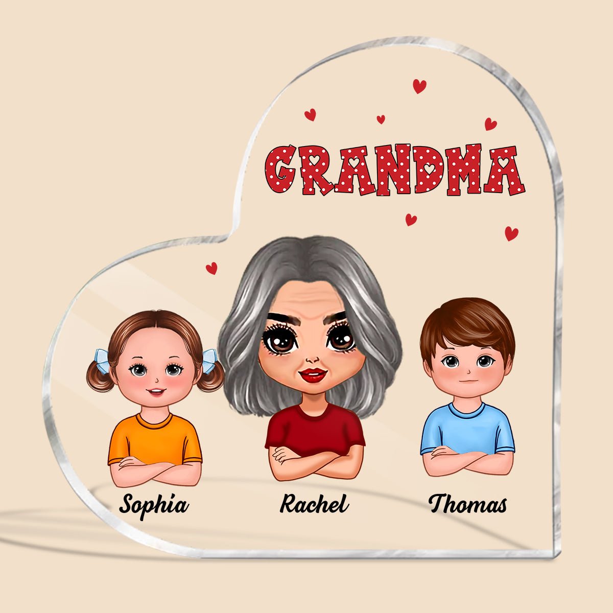 Grandma Polka Dots And Kids - Personalized Heart Plaque - Best Gift For Mother, Grandma - Giftago