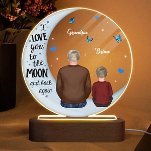 Grandpa Grandkids On Moon - Personalized Round Acrylic LED Lamp - Best Gift For Father, Grandpa - Giftago